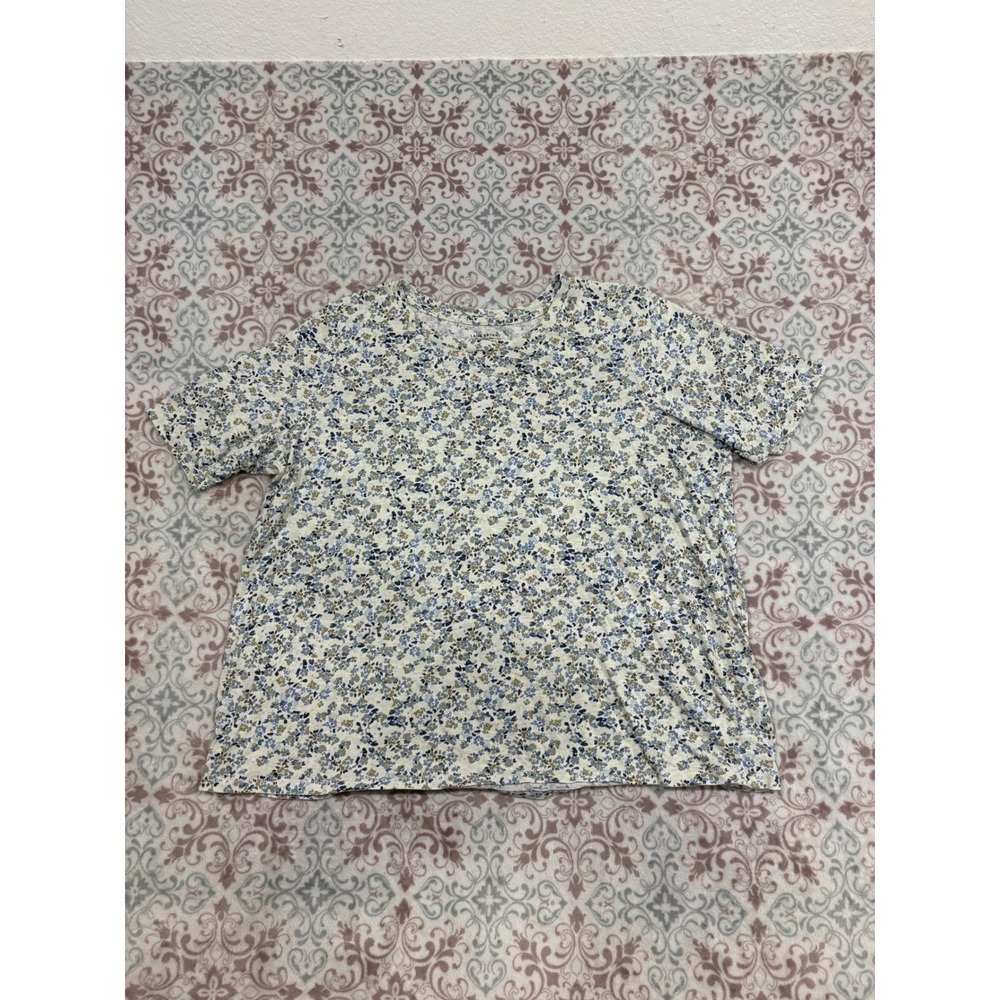Lane Bryant Classic Perfect Sleeve Tee 18/20 Blue Floral Short Sleeve Crew Neck